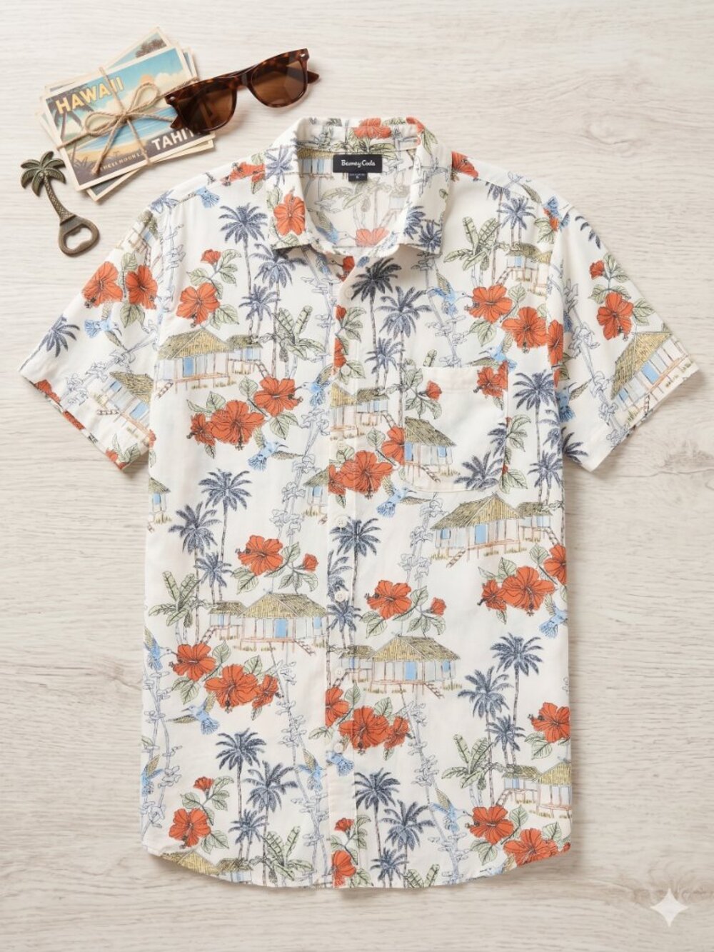 Barney Cools White Short-Sleeve Tropical Floral Button-Down Shirt